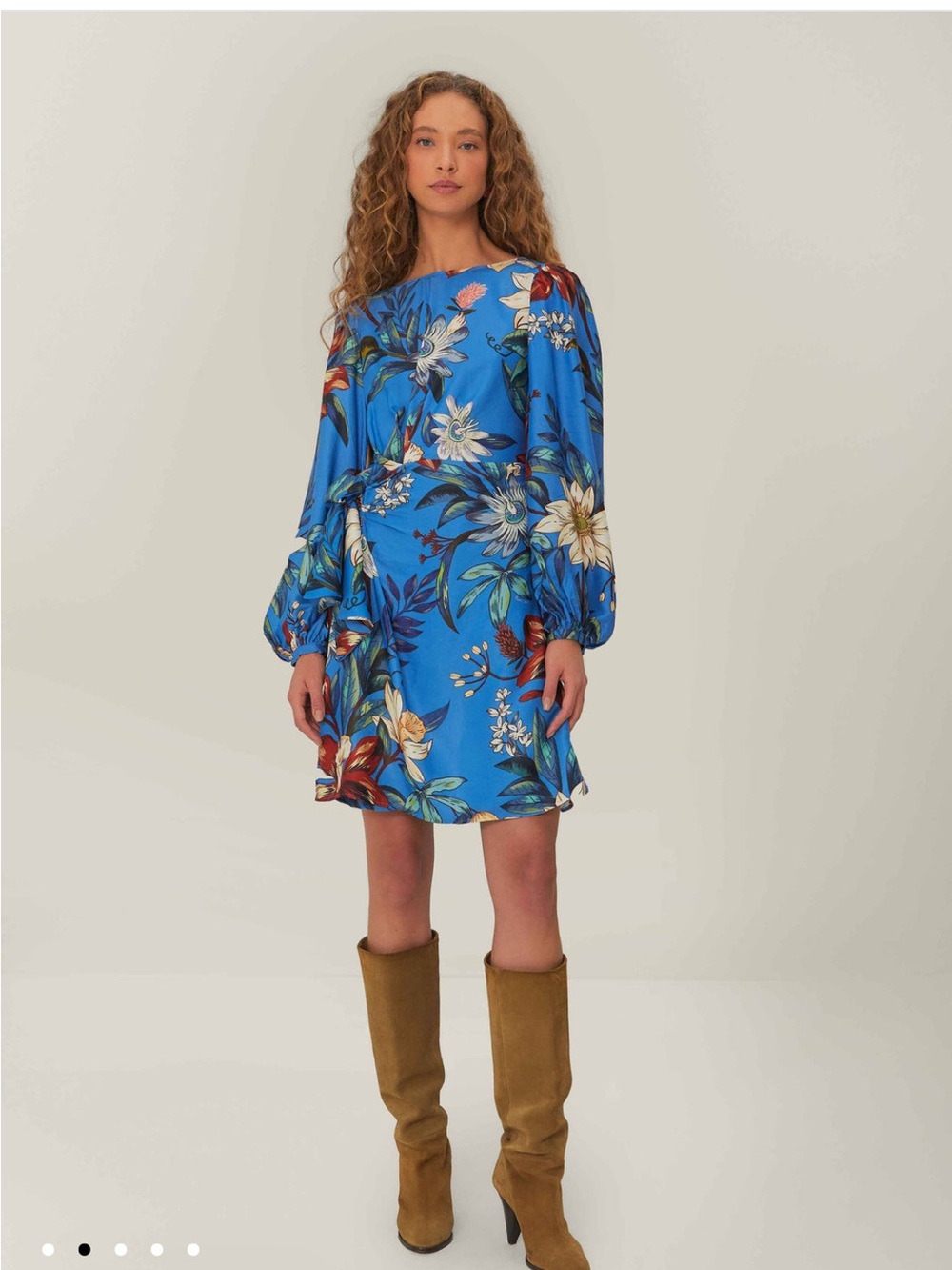 FARM Rio Bright Blue Floral Tie-Waist Midi Dress